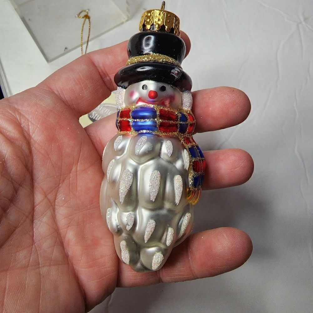 Designers studio hand crafted glass Christmas ornament snowman vintage